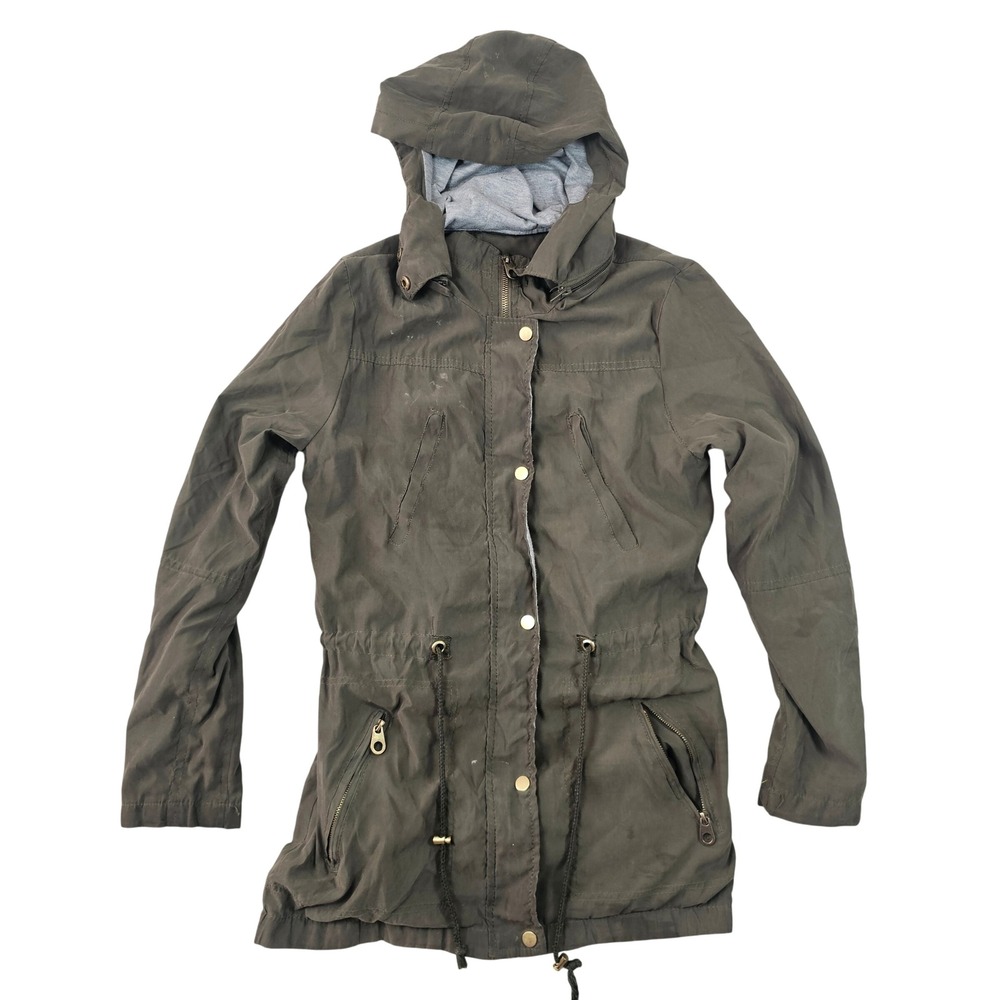 Royalty Womens Olive Green Hooded Utility Parka Jacket Small Drawstring Waist